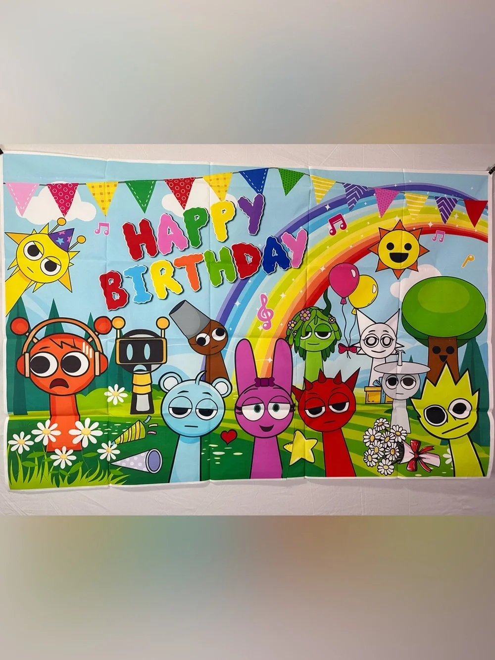 Incredibox Sprunki Happy Birthday Backdrop Banner 5x3Ft.